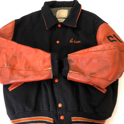 【現状渡し品】【メンズ】 DELONG デロング 70~80’s WOOL AND LEATHER STADIUM JACKET VINTAGE 70～80年代 ウールアンドレザー スタジアムジャケット ライトアウター ヴィンテージ スタジャン USA製 145-251006-ks-14-tei サイズ：46 カラー：ブラック 万代Net店