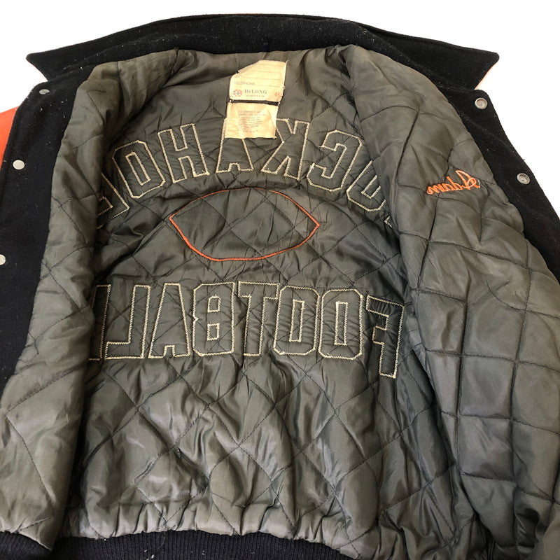 【現状渡し品】【メンズ】 DELONG デロング 70~80’s WOOL AND LEATHER STADIUM JACKET VINTAGE 70～80年代 ウールアンドレザー スタジアムジャケット ライトアウター ヴィンテージ スタジャン USA製 145-251006-ks-14-tei サイズ：46 カラー：ブラック 万代Net店