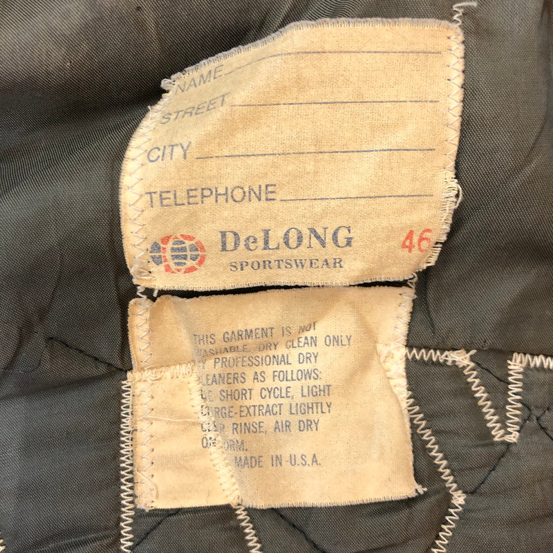 【現状渡し品】【メンズ】 DELONG デロング 70~80’s WOOL AND LEATHER STADIUM JACKET VINTAGE 70～80年代 ウールアンドレザー スタジアムジャケット ライトアウター ヴィンテージ スタジャン USA製 145-251006-ks-14-tei サイズ：46 カラー：ブラック 万代Net店