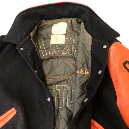 【現状渡し品】【メンズ】 DELONG デロング 70~80’s WOOL AND LEATHER STADIUM JACKET VINTAGE 70～80年代 ウールアンドレザー スタジアムジャケット ライトアウター ヴィンテージ スタジャン USA製 145-251006-ks-14-tei サイズ：46 カラー：ブラック 万代Net店