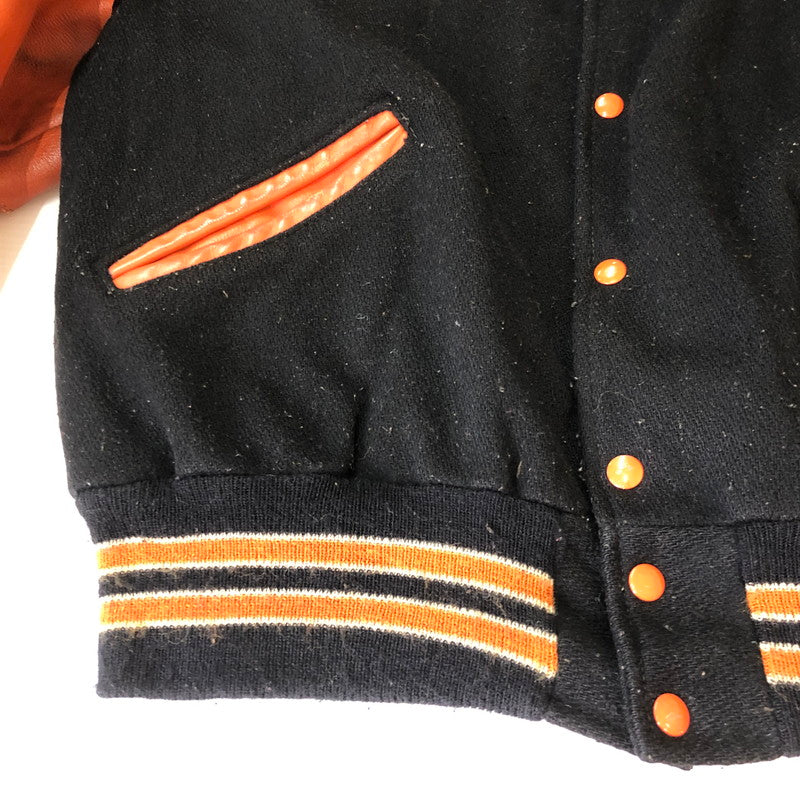 【現状渡し品】【メンズ】 DELONG デロング 70~80’s WOOL AND LEATHER STADIUM JACKET VINTAGE 70～80年代 ウールアンドレザー スタジアムジャケット ライトアウター ヴィンテージ スタジャン USA製 145-251006-ks-14-tei サイズ：46 カラー：ブラック 万代Net店