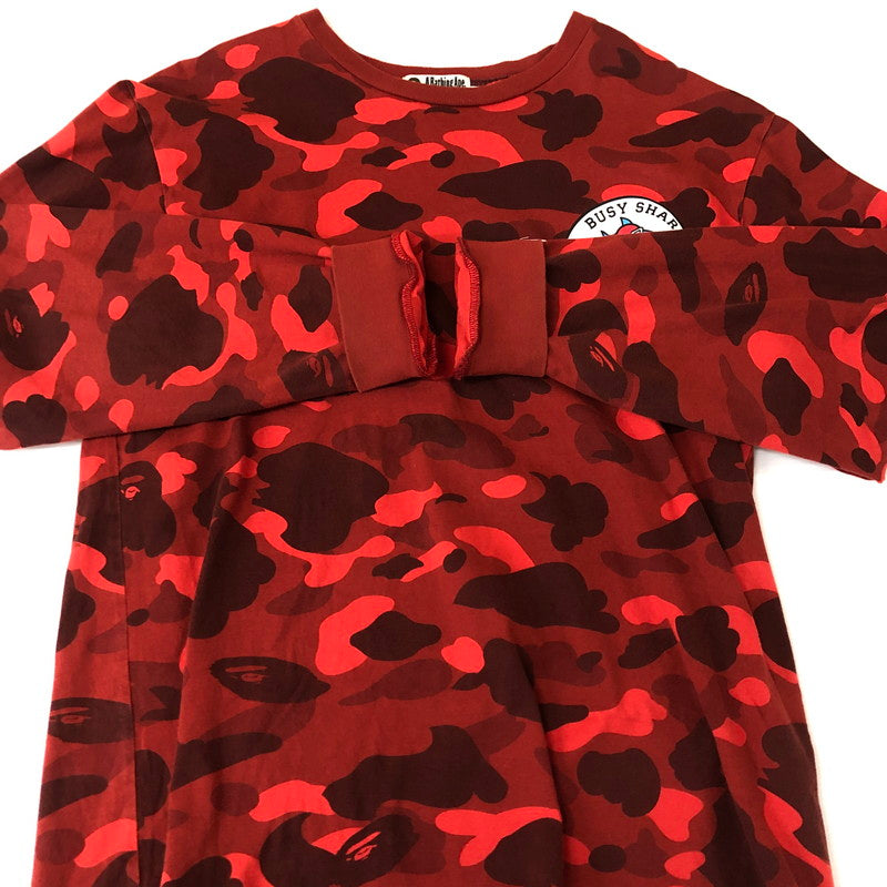【中古品】【メンズ】 A BATHING APE アベイシングエイプ COLOR CAMO BUSY SHARK L/S TEE 001LTI301007M カラーカモ ビジーシャーク ロングスリーブ Tシャツ 半袖 トップス 142-251126-ks-12-tei サイズ：XL カラー：レッド 万代Net店