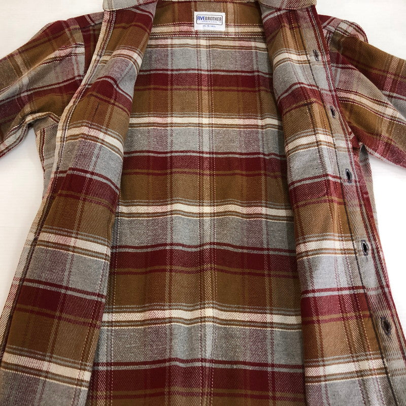 【中古品】【メンズ】 FIVE BROTHER ファイブブラザー FLANNEL CHECK L/S SHIRT フランネルチェック ロングスリーブ シャツ トップス 長袖 ネルシャツ 145-251118-ts-11-fuz サイズ：S カラー：ブラウン 万代Net店