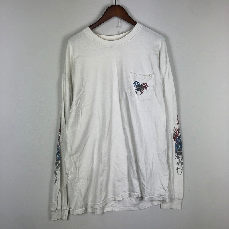 【中古品】【メンズ】 HARLEY DAVIDSON ハーレーダビッドソン 00's TRIBAL L/S POCKET TEE 2000年代 とライバル ロングスリーブ　ポケット　Tシャツ　トップス　長袖 145-251012-ts-19-fuz サイズ：サイズ不明 カラー：ホワイト 万代Net店