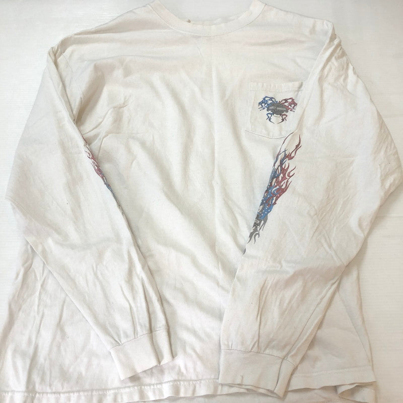 【中古品】【メンズ】 HARLEY DAVIDSON ハーレーダビッドソン 00's TRIBAL L/S POCKET TEE 2000年代 とライバル ロングスリーブ　ポケット　Tシャツ　トップス　長袖 145-251012-ts-19-fuz サイズ：サイズ不明 カラー：ホワイト 万代Net店