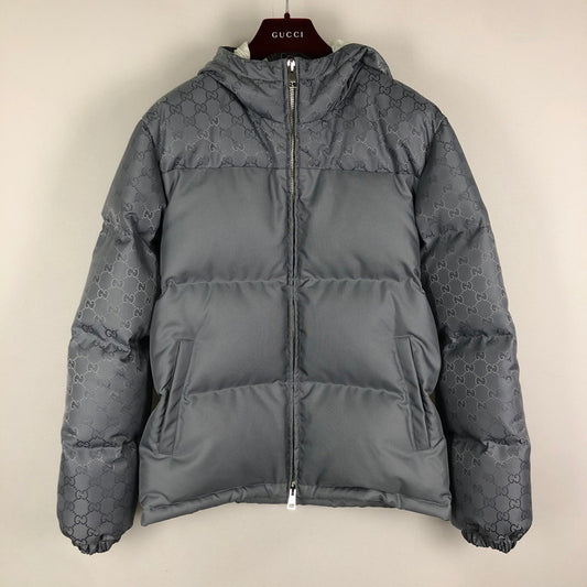 【中古品】【メンズ】 GUCCI グッチ GG NYLON CANVAS PUFFER JACKET 794823-Z9ABK GGナイロンキャンバス パファージャケット アウター ダウンジャケット 141-251015-yo-01-tei サイズ：46 カラー：グレー 万代Net店