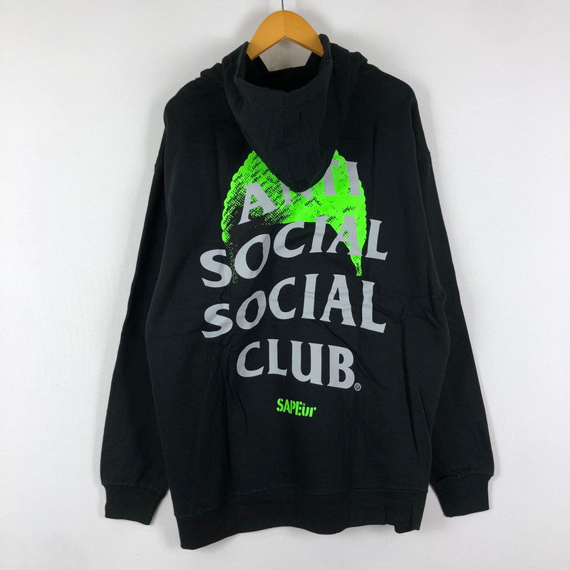 【中古美品】【メンズ】 SAPEur サプール× ANTI SOCIAL SOCIAL CLUB アンチ ソーシャル ソーシャル クラブ 別注 コラボ L/S LOGO PULLOVER HOODIE A0022-306 ロゴ プルオーバーフーディー トップス 142-251013-ks-07-fuz サイズ：XL カラー：ブラック 万代Net店