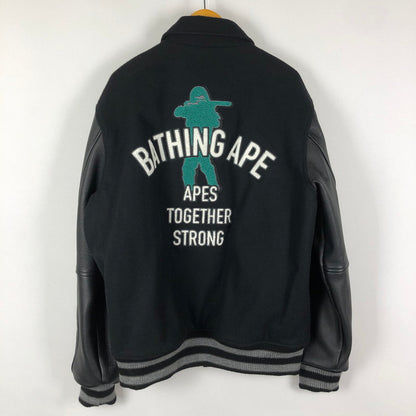【中古品】【メンズ】 A BATHING APE アベイシングエイプ LEATHER VARSITY JACKET 001HJK301002M レザー バーシティ ジャケット ライトアウター 142-251013-ks-10-tei サイズ：XL カラー：ブラック 万代Net店