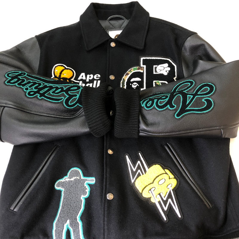 【中古品】【メンズ】 A BATHING APE アベイシングエイプ LEATHER VARSITY JACKET 001HJK301002M レザー バーシティ ジャケット ライトアウター 142-251013-ks-10-tei サイズ：XL カラー：ブラック 万代Net店