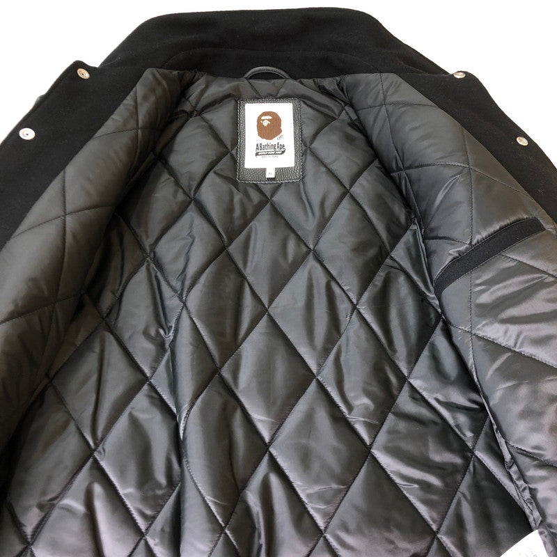 【中古品】【メンズ】 A BATHING APE アベイシングエイプ LEATHER VARSITY JACKET 001HJK301002M レザー バーシティ ジャケット ライトアウター 142-251013-ks-10-tei サイズ：XL カラー：ブラック 万代Net店