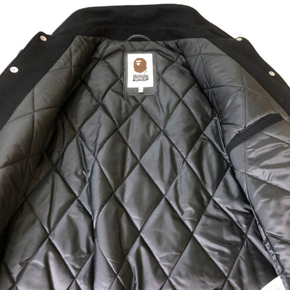 【中古品】【メンズ】 A BATHING APE アベイシングエイプ LEATHER VARSITY JACKET 001HJK301002M レザー バーシティ ジャケット ライトアウター 142-251013-ks-10-tei サイズ：XL カラー：ブラック 万代Net店