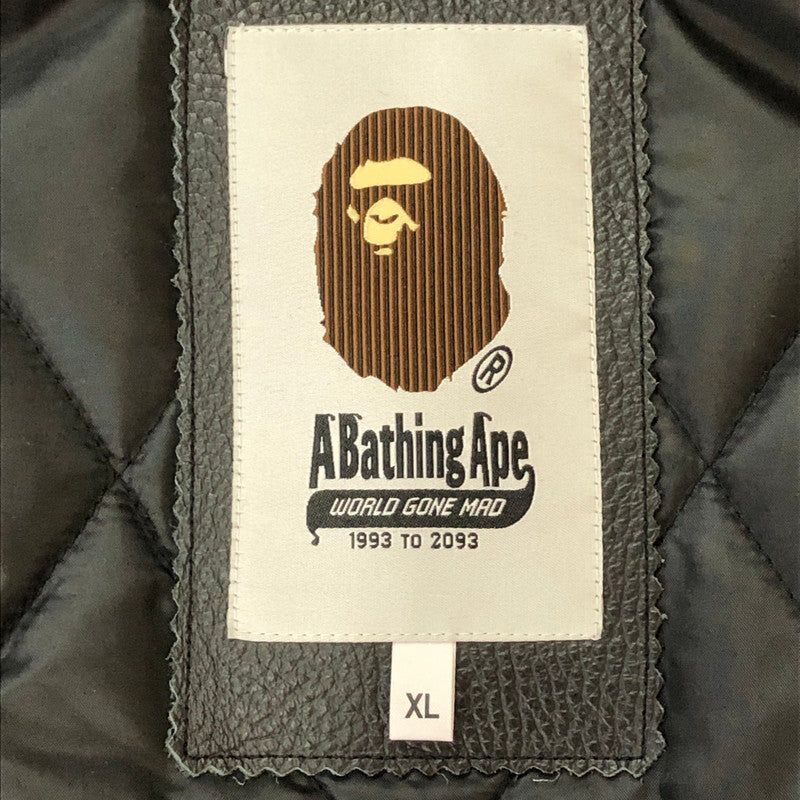 【中古品】【メンズ】 A BATHING APE アベイシングエイプ LEATHER VARSITY JACKET 001HJK301002M レザー バーシティ ジャケット ライトアウター 142-251013-ks-10-tei サイズ：XL カラー：ブラック 万代Net店