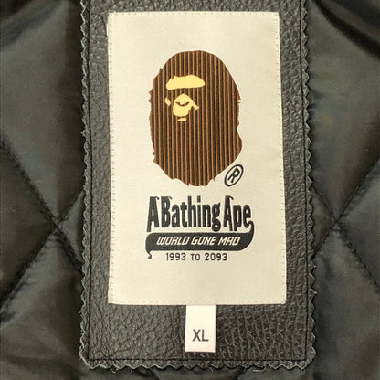 【中古品】【メンズ】 A BATHING APE アベイシングエイプ LEATHER VARSITY JACKET 001HJK301002M レザー バーシティ ジャケット ライトアウター 142-251013-ks-10-tei サイズ：XL カラー：ブラック 万代Net店