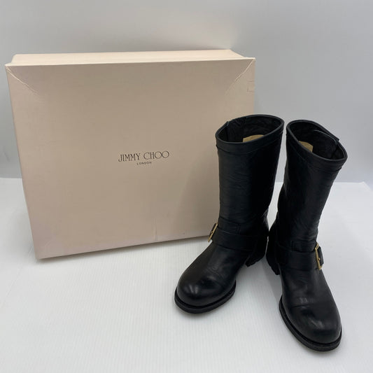 【中古品】【レディース】 JIMMY CHOO ジミーチュウ BIKER LEATHER BOOTS バイカー レザー ブーツ 靴 164-260819-sa-19-teih サイズ：34 カラー：ブラック 万代Net店