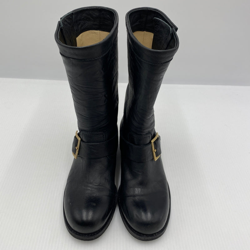 【中古品】【レディース】 JIMMY CHOO ジミーチュウ BIKER LEATHER BOOTS バイカー レザー ブーツ 靴 164-260819-sa-19-teih サイズ：34 カラー：ブラック 万代Net店