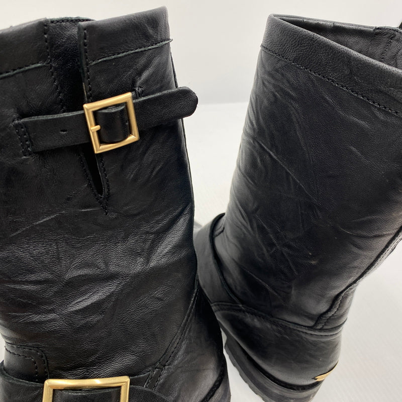 【中古品】【レディース】 JIMMY CHOO ジミーチュウ BIKER LEATHER BOOTS バイカー レザー ブーツ 靴 164-260819-sa-19-teih サイズ：34 カラー：ブラック 万代Net店