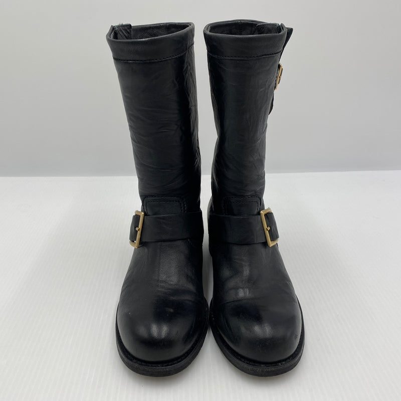 【中古品】【レディース】 JIMMY CHOO ジミーチュウ BIKER LEATHER BOOTS バイカー レザー ブーツ 靴 164-260819-sa-19-teih サイズ：34 カラー：ブラック 万代Net店