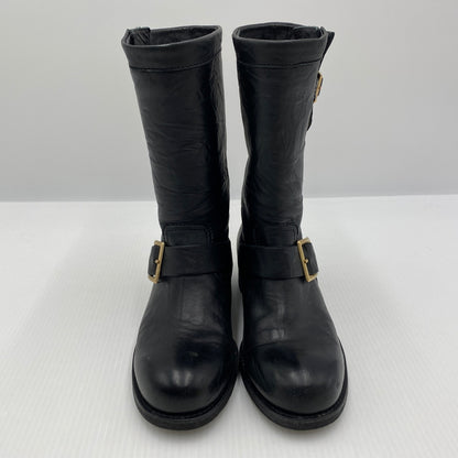 【中古品】【レディース】 JIMMY CHOO ジミーチュウ BIKER LEATHER BOOTS バイカー レザー ブーツ 靴 164-260819-sa-19-teih サイズ：34 カラー：ブラック 万代Net店
