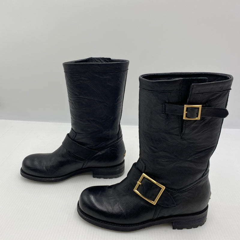 【中古品】【レディース】 JIMMY CHOO ジミーチュウ BIKER LEATHER BOOTS バイカー レザー ブーツ 靴 164-260819-sa-19-teih サイズ：34 カラー：ブラック 万代Net店