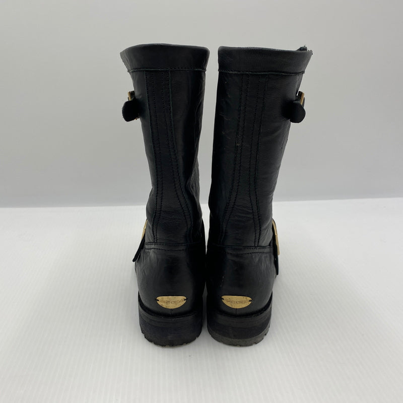 【中古品】【レディース】 JIMMY CHOO ジミーチュウ BIKER LEATHER BOOTS バイカー レザー ブーツ 靴 164-260819-sa-19-teih サイズ：34 カラー：ブラック 万代Net店
