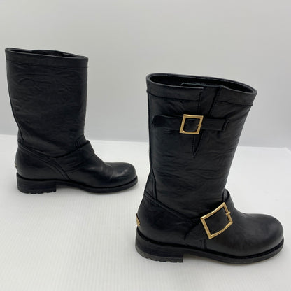 【中古品】【レディース】 JIMMY CHOO ジミーチュウ BIKER LEATHER BOOTS バイカー レザー ブーツ 靴 164-260819-sa-19-teih サイズ：34 カラー：ブラック 万代Net店
