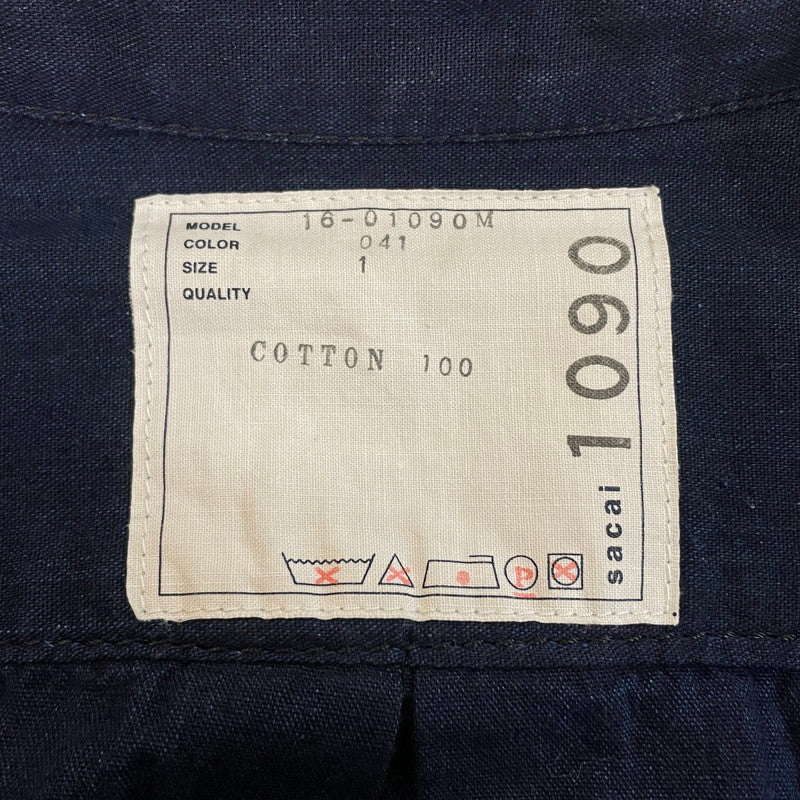 【中古品】【メンズ】 Sacai サカイ 16AW VELOUR COLLAR DRAWSTRING L/S SHIRT 16-01090M ベロアカラー ドローストリング ロングスリーブ シャツ トップス 長袖 140-251110-ts-03-tei サイズ：1 カラー：インディゴ 万代Net店