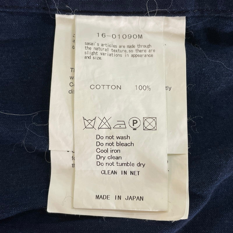 【中古品】【メンズ】 Sacai サカイ 16AW VELOUR COLLAR DRAWSTRING L/S SHIRT 16-01090M ベロアカラー ドローストリング ロングスリーブ シャツ トップス 長袖 140-251110-ts-03-tei サイズ：1 カラー：インディゴ 万代Net店