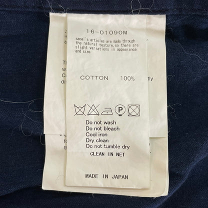 【中古品】【メンズ】 Sacai サカイ 16AW VELOUR COLLAR DRAWSTRING L/S SHIRT 16-01090M ベロアカラー ドローストリング ロングスリーブ シャツ トップス 長袖 140-251110-ts-03-tei サイズ：1 カラー：インディゴ 万代Net店