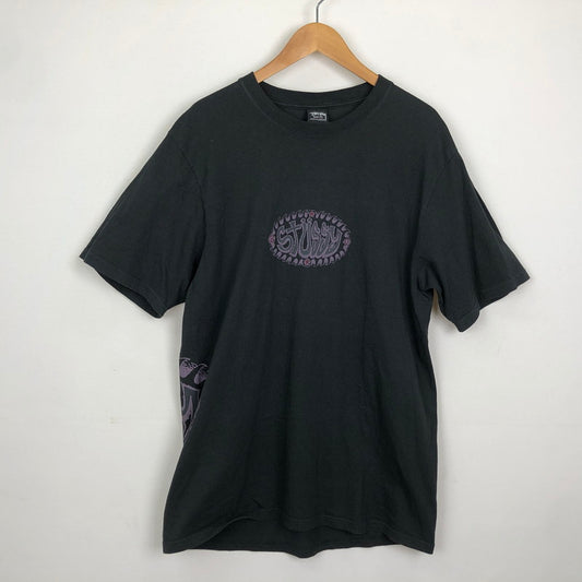 【中古品】【メンズ】 STUSSY ステューシー WAVE OVAL TEE PIGMENT DYED ウェーブ オーバル Tシャツ ピグメント ダイ 半袖 トップス 142-251120-yy-09-fuz サイズ：M カラー：ブラック 万代Net店