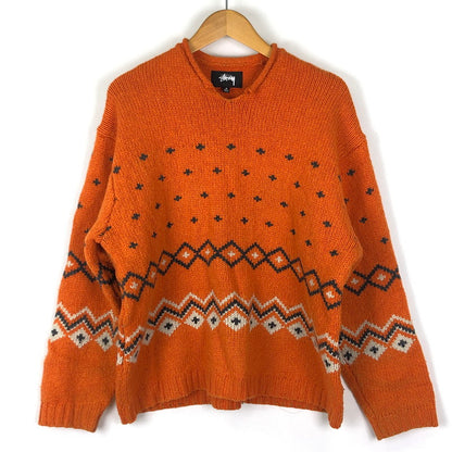 【中古品】【メンズ】 STUSSY ステューシー ROLL NECK FAIRISLE SWEATER 117251 ロールネック フェアアイル セーター 長袖 トップス ニット 142-251024-yy-01-tei サイズ：M カラー：オレンジ 万代Net店