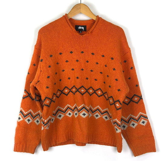 【中古品】【メンズ】 STUSSY ステューシー ROLL NECK FAIRISLE SWEATER 117251 ロールネック フェアアイル セーター 長袖 トップス ニット 142-251024-yy-01-tei サイズ：M カラー：オレンジ 万代Net店