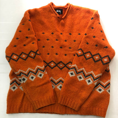 【中古品】【メンズ】 STUSSY ステューシー ROLL NECK FAIRISLE SWEATER 117251 ロールネック フェアアイル セーター 長袖 トップス ニット 142-251024-yy-01-tei サイズ：M カラー：オレンジ 万代Net店