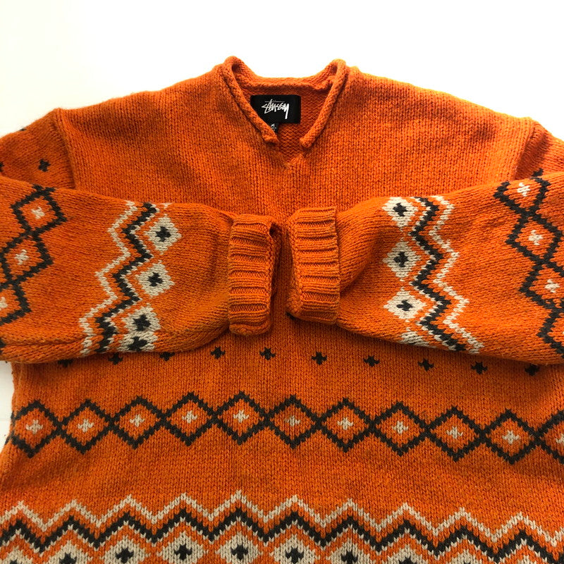 【中古品】【メンズ】 STUSSY ステューシー ROLL NECK FAIRISLE SWEATER 117251 ロールネック フェアアイル セーター 長袖 トップス ニット 142-251024-yy-01-tei サイズ：M カラー：オレンジ 万代Net店