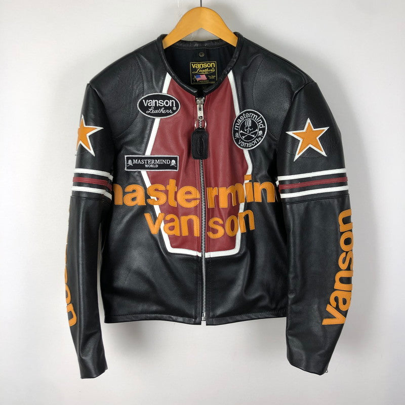 【中古品】【メンズ】 VANSON バンソン × MASTERMIND マスターマインド 別注 コラボ STAR LEATHER RIDERES JACKET MW24C12-BL102 スター レザー ライダースジャケット アウター 145-251028-yo-24-tei サイズ：42 カラー：ブラック 万代Net店