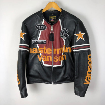 【中古品】【メンズ】 VANSON バンソン × MASTERMIND マスターマインド 別注 コラボ STAR LEATHER RIDERES JACKET MW24C12-BL102 スター レザー ライダースジャケット アウター 145-251028-yo-24-tei サイズ：42 カラー：ブラック 万代Net店