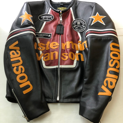 【中古品】【メンズ】 VANSON バンソン × MASTERMIND マスターマインド 別注 コラボ STAR LEATHER RIDERES JACKET MW24C12-BL102 スター レザー ライダースジャケット アウター 145-251028-yo-24-tei サイズ：42 カラー：ブラック 万代Net店