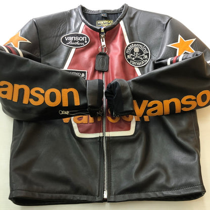 【中古品】【メンズ】 VANSON バンソン × MASTERMIND マスターマインド 別注 コラボ STAR LEATHER RIDERES JACKET MW24C12-BL102 スター レザー ライダースジャケット アウター 145-251028-yo-24-tei サイズ：42 カラー：ブラック 万代Net店