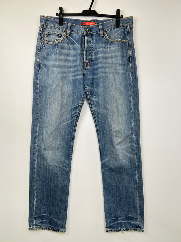 【中古品】【メンズ】 Ed Hardy by Christian Audigier エドハーディ バイ クリスチャンオジャール WASH DENIM PANTS ウォッシュ加工 デニムパンツ ボトムス ジーンズ 152-260830-kk-07-hon サイズ：34 カラー：ライトインディゴ 万代Net店