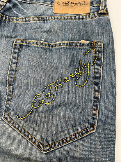 【中古品】【メンズ】 Ed Hardy by Christian Audigier エドハーディ バイ クリスチャンオジャール WASH DENIM PANTS ウォッシュ加工 デニムパンツ ボトムス ジーンズ 152-260830-kk-07-hon サイズ：34 カラー：ライトインディゴ 万代Net店