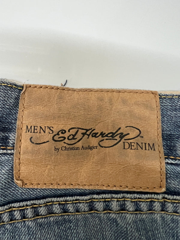 【中古品】【メンズ】 Ed Hardy by Christian Audigier エドハーディ バイ クリスチャンオジャール WASH DENIM PANTS ウォッシュ加工 デニムパンツ ボトムス ジーンズ 152-260830-kk-07-hon サイズ：34 カラー：ライトインディゴ 万代Net店