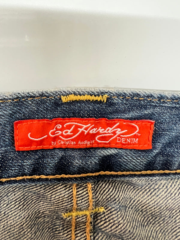 【中古品】【メンズ】 Ed Hardy by Christian Audigier エドハーディ バイ クリスチャンオジャール WASH DENIM PANTS ウォッシュ加工 デニムパンツ ボトムス ジーンズ 152-260830-kk-07-hon サイズ：34 カラー：ライトインディゴ 万代Net店