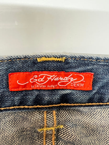 【中古品】【メンズ】 Ed Hardy by Christian Audigier エドハーディ バイ クリスチャンオジャール WASH DENIM PANTS ウォッシュ加工 デニムパンツ ボトムス ジーンズ 152-260830-kk-07-hon サイズ：34 カラー：ライトインディゴ 万代Net店
