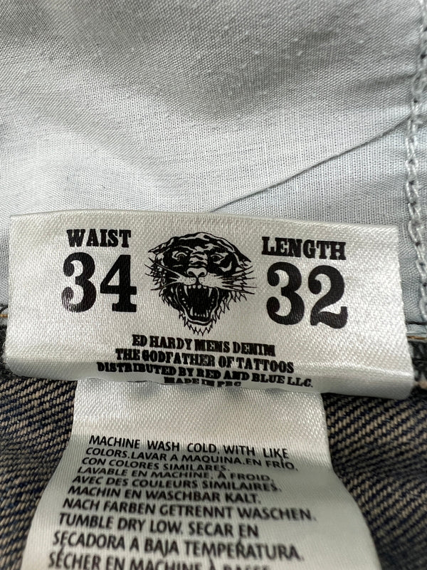 【中古品】【メンズ】 Ed Hardy by Christian Audigier エドハーディ バイ クリスチャンオジャール WASH DENIM PANTS ウォッシュ加工 デニムパンツ ボトムス ジーンズ 152-260830-kk-07-hon サイズ：34 カラー：ライトインディゴ 万代Net店