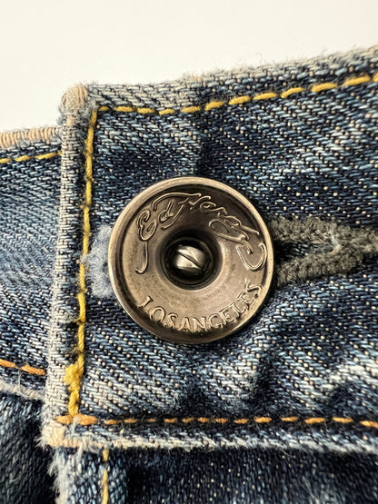 【中古品】【メンズ】 Ed Hardy by Christian Audigier エドハーディ バイ クリスチャンオジャール WASH DENIM PANTS ウォッシュ加工 デニムパンツ ボトムス ジーンズ 152-260830-kk-07-hon サイズ：34 カラー：ライトインディゴ 万代Net店