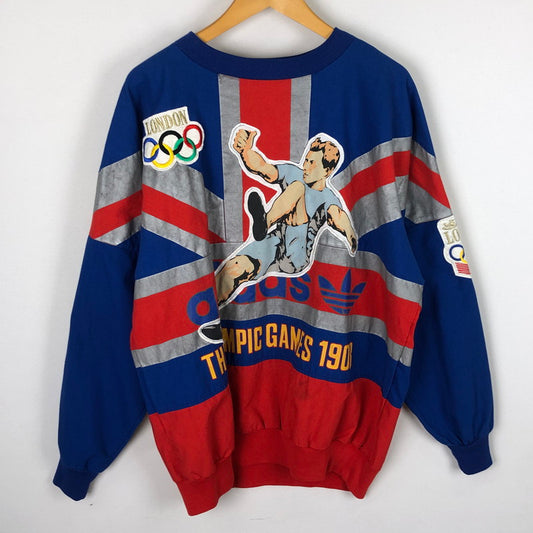 【中古品】【メンズ】 adidas アディダス 80's LONDON OLYMPIC PULLOVER SWEATSHIRT VINTAGE 80年代 ロンドンオリンピック プルオーバー スウェットシャツ 長袖 トップス トレーナー ヴィンテージ 145-251102-yy-21-tei サイズ：M カラー：ブルー 万代Net店