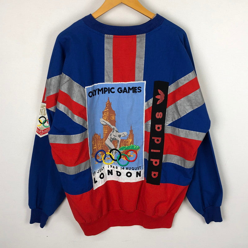 【中古品】【メンズ】 adidas アディダス 80's LONDON OLYMPIC PULLOVER SWEATSHIRT VINTAGE 80年代 ロンドンオリンピック プルオーバー スウェットシャツ 長袖 トップス トレーナー ヴィンテージ 145-251102-yy-21-tei サイズ：M カラー：ブルー 万代Net店