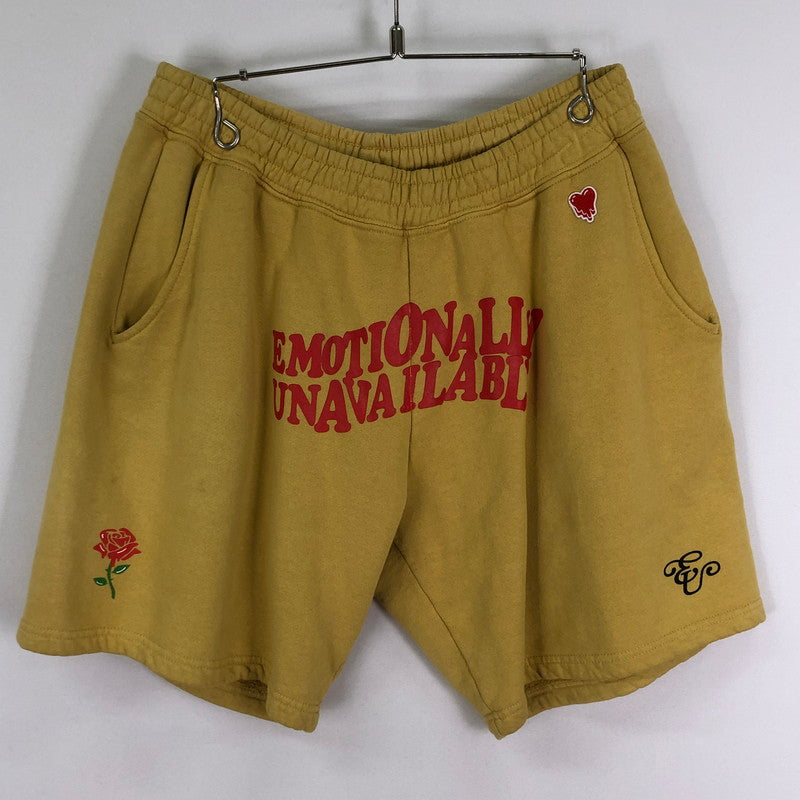 【中古品】【メンズ】 EMOTIONALLY UNAVAILABLE エモーショナリー アンアベイラブル EU WAVY SCRIPT SWEAT SHORT EU-S22-0000-033 スクリプト スウェット ショーツ ボトムス ハーフパンツ ショートパンツ 152-251124-yo-21-tei サイズ：L カラー：イエロー 万代Net店