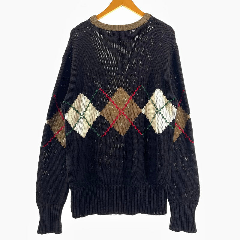 【現状渡し品】【メンズ】 POLO RALPH LAUREN ポロ ラルフ ローレン 90's ARGYLE CREW KNIT 90年代 アーガイル クルー ニット 長袖 トップス 147-260805-sa-14-tei サイズ：M/※シミ汚れあり カラー：ブラック 万代Net店