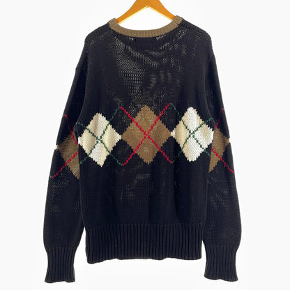 【現状渡し品】【メンズ】 POLO RALPH LAUREN ポロ ラルフ ローレン 90's ARGYLE CREW KNIT 90年代 アーガイル クルー ニット 長袖 トップス 147-260805-sa-14-tei サイズ：M/※シミ汚れあり カラー：ブラック 万代Net店