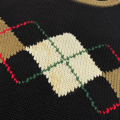 【現状渡し品】【メンズ】 POLO RALPH LAUREN ポロ ラルフ ローレン 90's ARGYLE CREW KNIT 90年代 アーガイル クルー ニット 長袖 トップス 147-260805-sa-14-tei サイズ：M/※シミ汚れあり カラー：ブラック 万代Net店